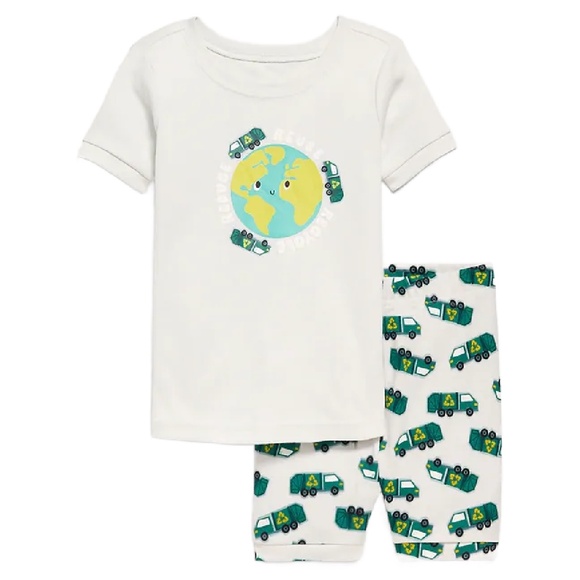 Old Navy Snug Fit Pajamas 12-18M PJs Baby Recycle Truck Short Sleeve New 2pc Set - Picture 8 of 8